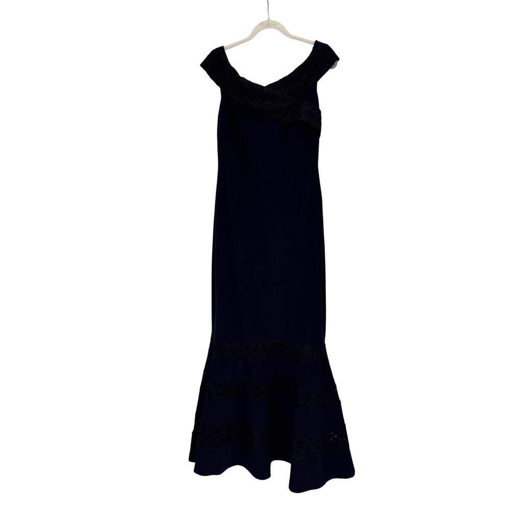 Lauren Ralph Lauren Navy Off Shoulder Lace Mermaid Dress Gown Size 8 Formal Maxi